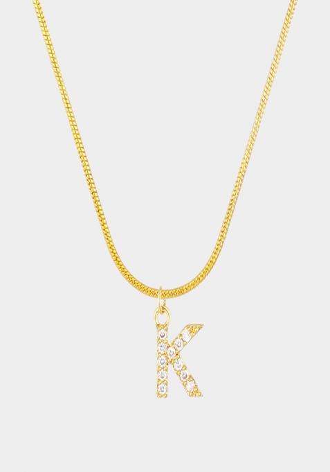 18K Gold Plated Anti Tarnish Zircon Initial Letter K Pendant Necklace