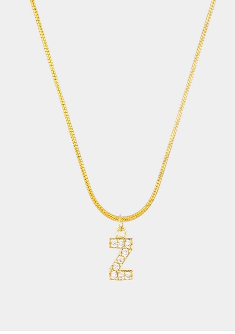 18K Gold Plated Anti Tarnish Zircon Initial Letter Z Pendant Necklace - Indya