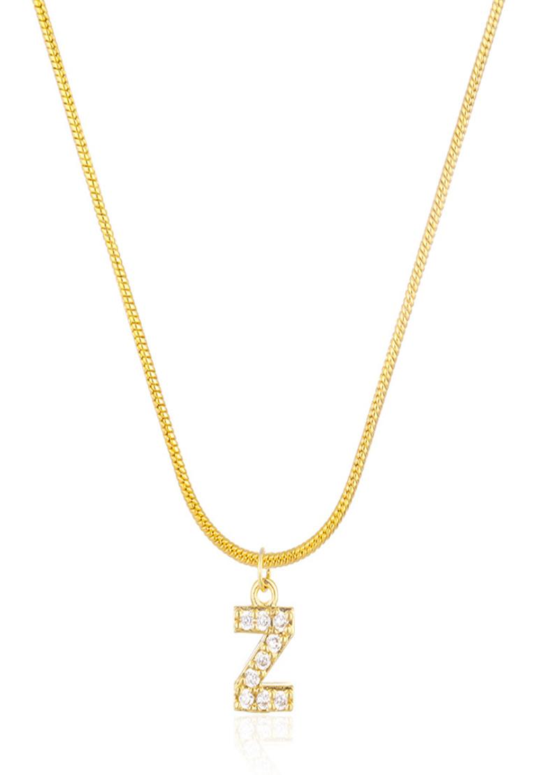 18K Gold Plated Anti Tarnish Zircon Initial Letter Z Pendant Necklace - Indya