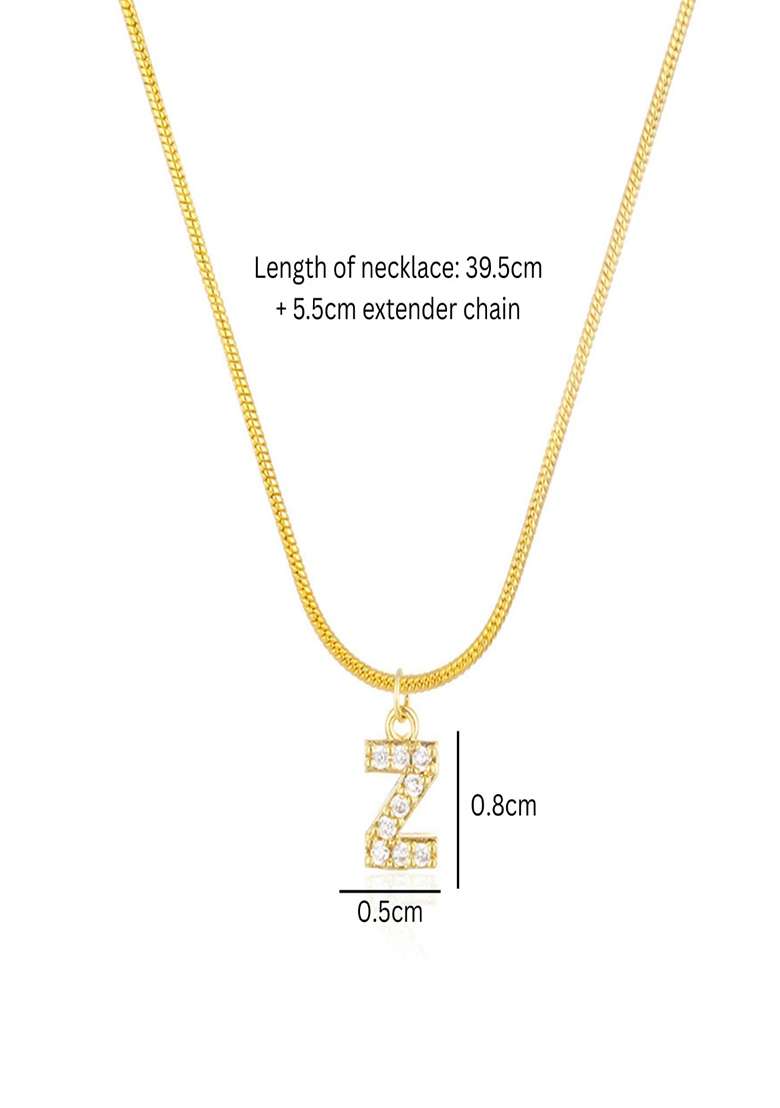18K Gold Plated Anti Tarnish Zircon Initial Letter Z Pendant Necklace - Indya