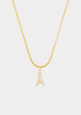 18K Gold Plated Anti Tarnish Zircon Initial Letter A Pendant Necklace