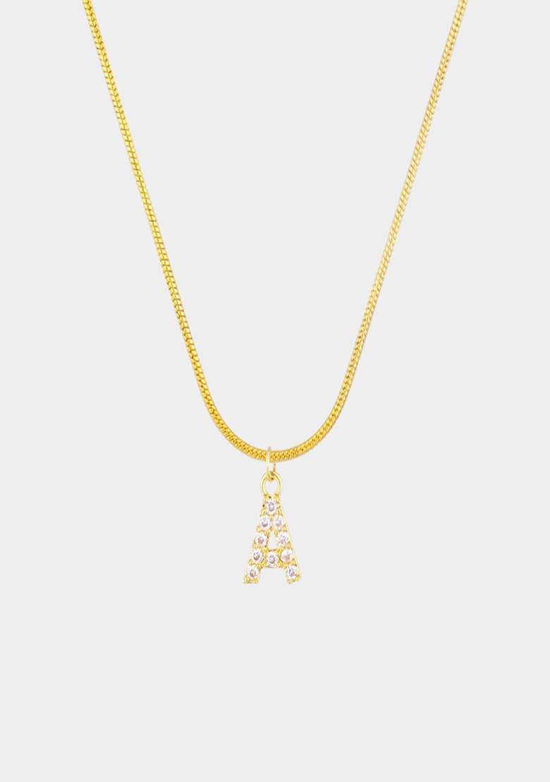 18K Gold Plated Anti Tarnish Zircon Initial Letter A Pendant Necklace - Indya