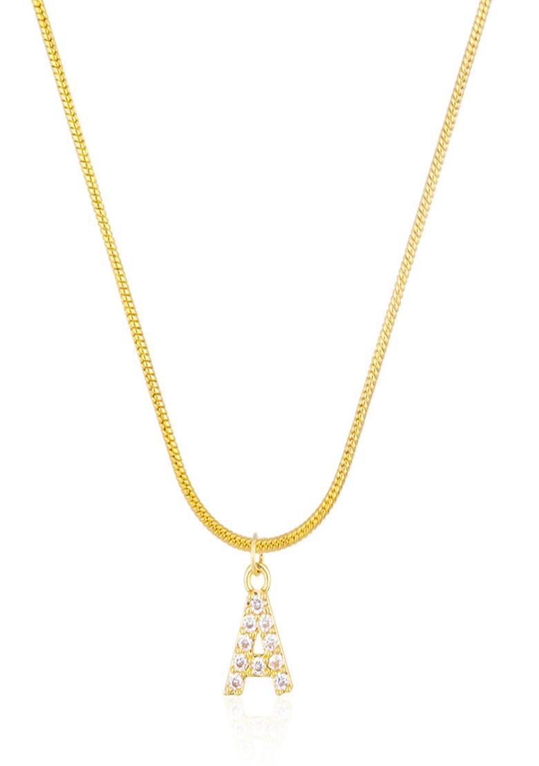 18K Gold Plated Anti Tarnish Zircon Initial Letter A Pendant Necklace - Indya