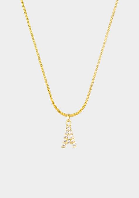 18K Gold Plated Anti Tarnish Zircon Initial Letter A Pendant Necklace