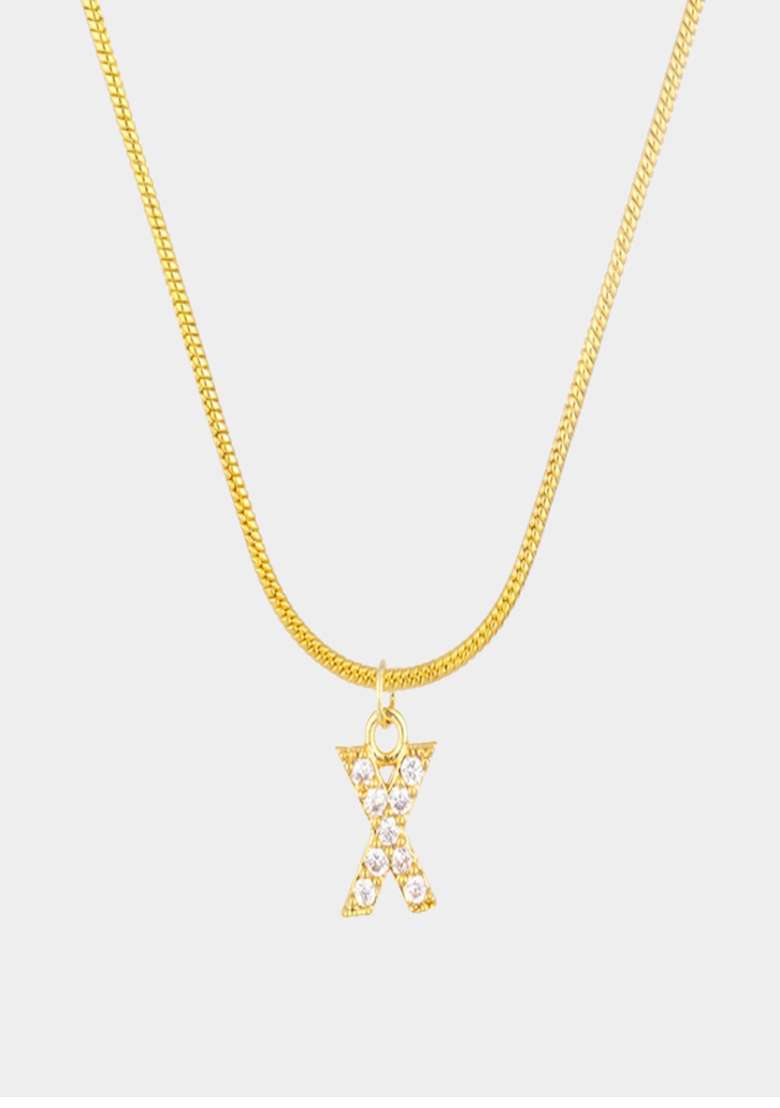 18K Gold Plated Anti Tarnish Zircon Initial Letter X Pendant Necklace - Indya