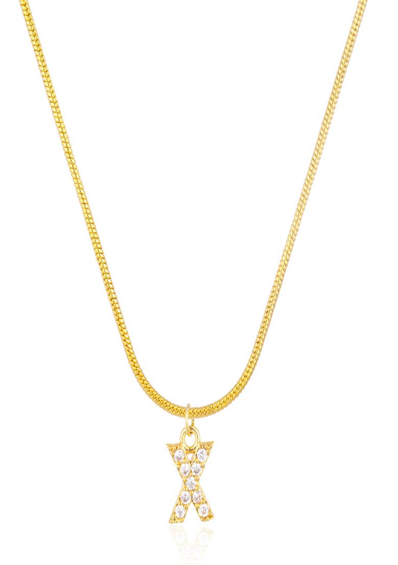 18K Gold Plated Anti Tarnish Zircon Initial Letter X Pendant Necklace - Indya