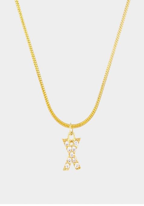 18K Gold Plated Anti Tarnish Zircon Initial Letter X Pendant Necklace