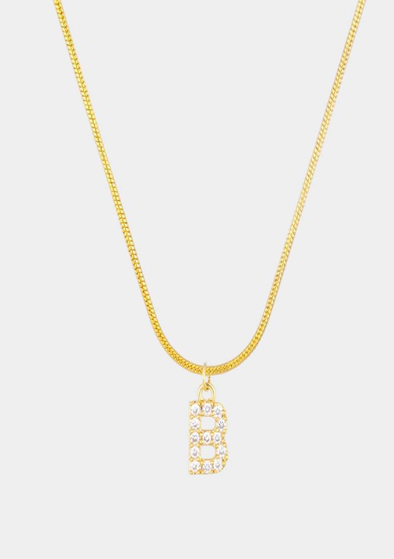 18K Gold Plated Anti Tarnish Zircon Initial Letter B Pendant Necklace - Indya