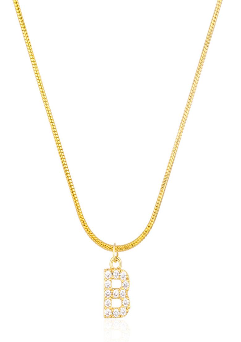 18K Gold Plated Anti Tarnish Zircon Initial Letter B Pendant Necklace - Indya