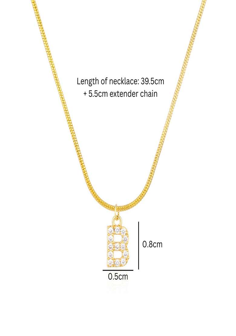 18K Gold Plated Anti Tarnish Zircon Initial Letter B Pendant Necklace - Indya