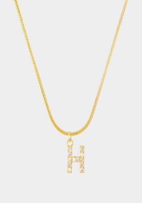 18K Gold Plated Anti Tarnish Zircon Initial Letter H Pendant Necklace