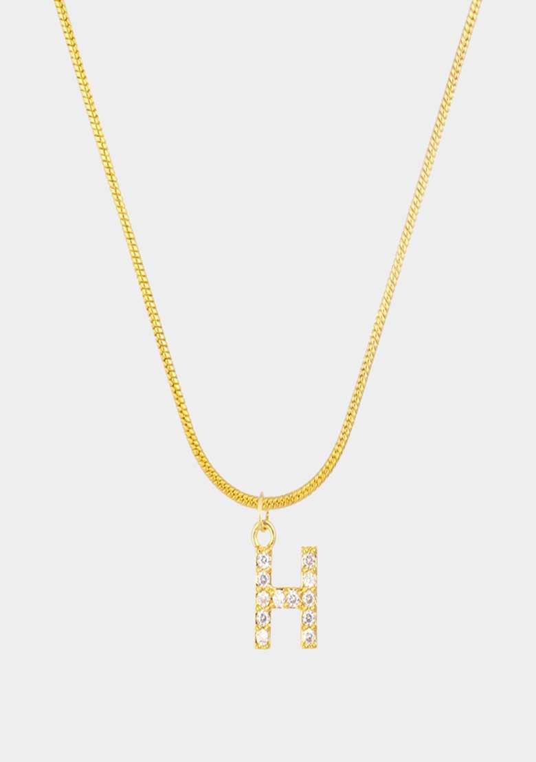 18K Gold Plated Anti Tarnish Zircon Initial Letter H Pendant Necklace - Indya