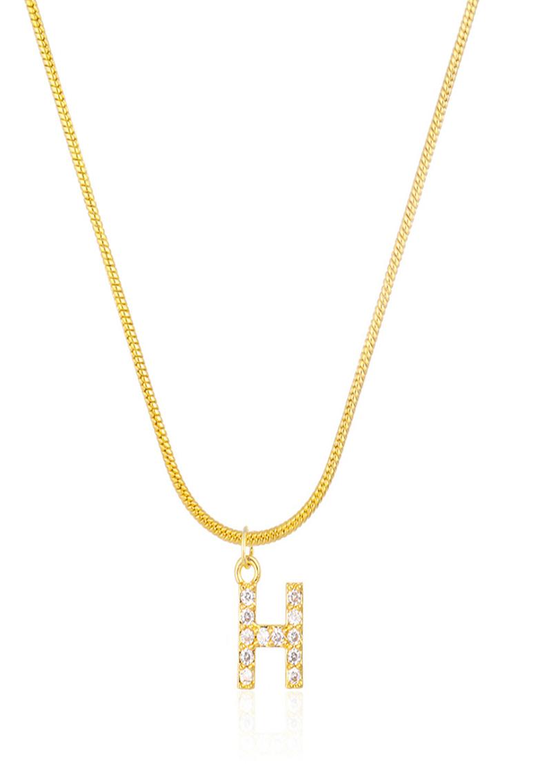 18K Gold Plated Anti Tarnish Zircon Initial Letter H Pendant Necklace - Indya
