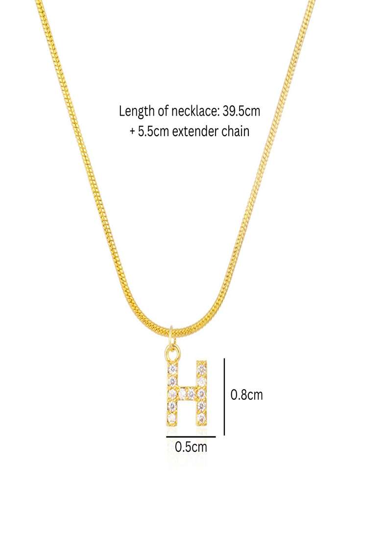 18K Gold Plated Anti Tarnish Zircon Initial Letter H Pendant Necklace - Indya