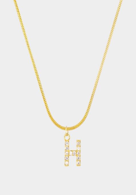 18K Gold Plated Anti Tarnish Zircon Initial Letter H Pendant Necklace