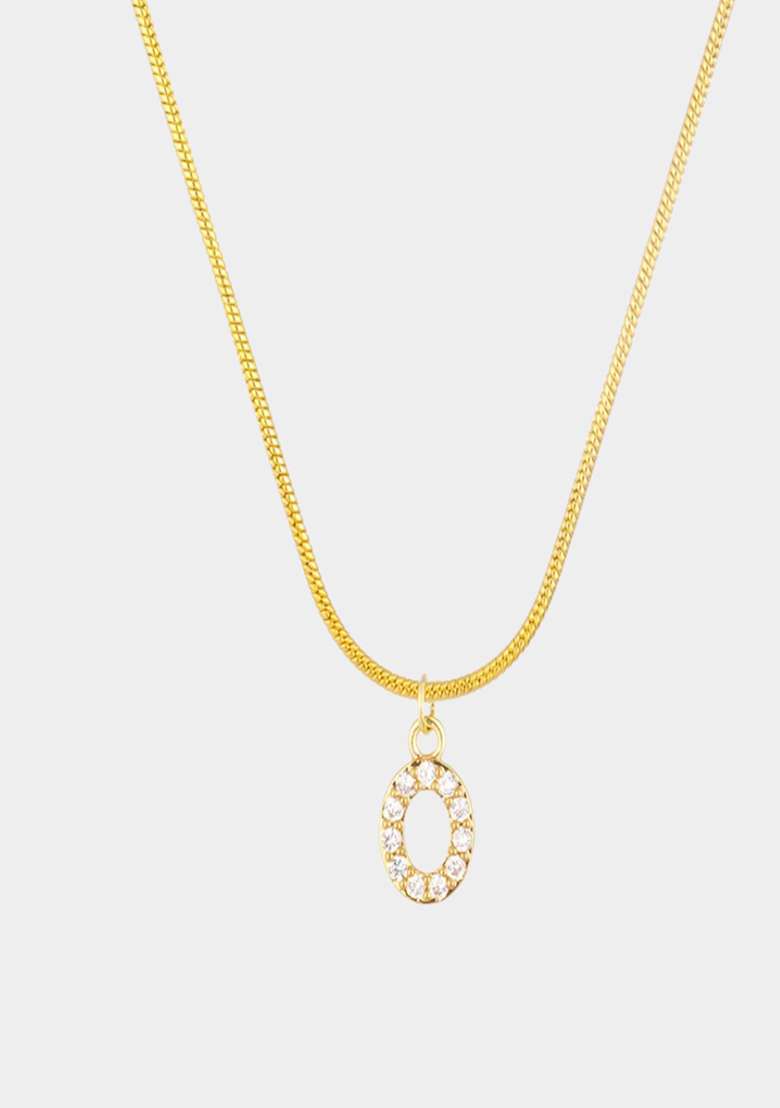18K Gold Plated Anti Tarnish Zircon Initial Letter O Pendant Necklace - Indya