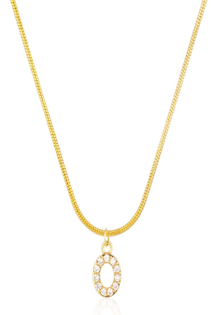 18K Gold Plated Anti Tarnish Zircon Initial Letter O Pendant Necklace - Indya