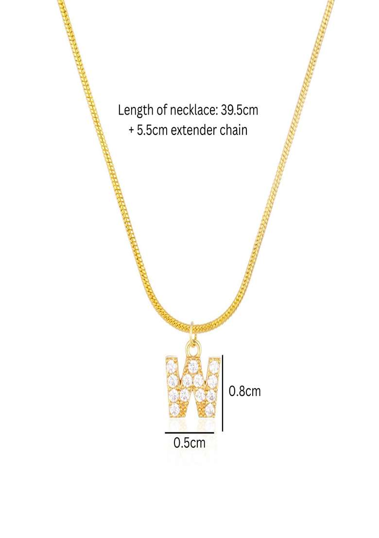 18K Gold Plated Anti Tarnish Zircon Initial Letter W Pendant Necklace - Indya