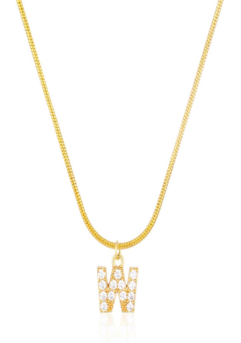 18K Gold Plated Anti Tarnish Zircon Initial Letter W Pendant Necklace - Indya