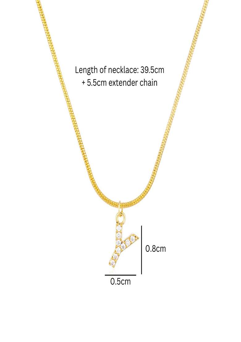 18K Gold Plated Anti Tarnish Zircon Initial Letter Y Pendant Necklace - Indya