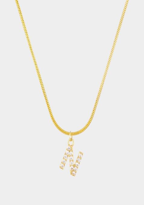 18K Gold Plated Anti Tarnish Zircon Initial Letter N Pendant Necklace