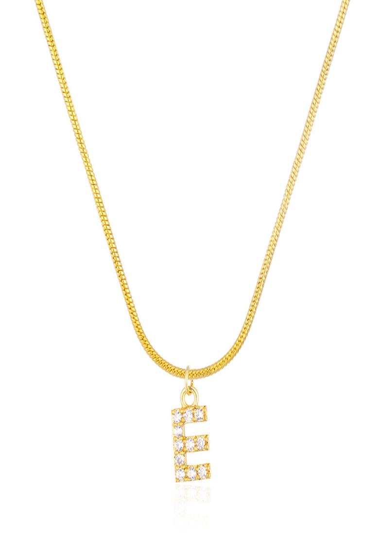 18K Gold Plated Anti Tarnish Zircon Initial Letter E Pendant Necklace - Indya