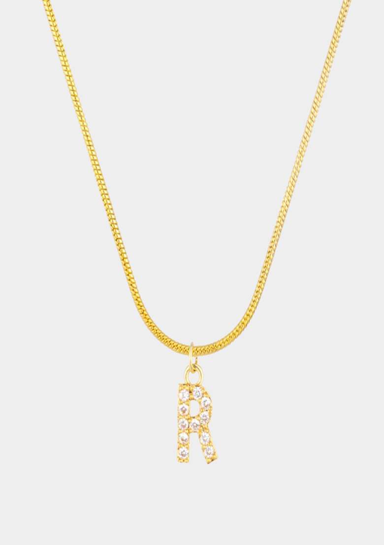 18K Gold Plated Anti Tarnish Zircon Initial Letter R Pendant Necklace - Indya