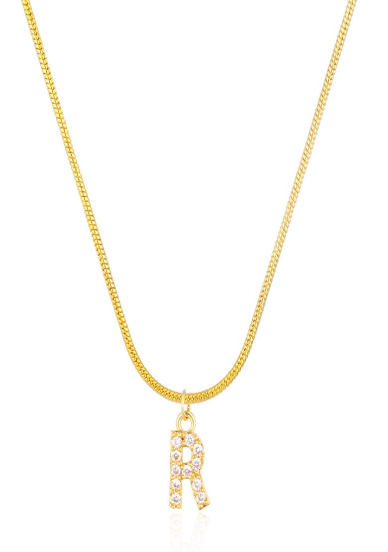 18K Gold Plated Anti Tarnish Zircon Initial Letter R Pendant Necklace - Indya