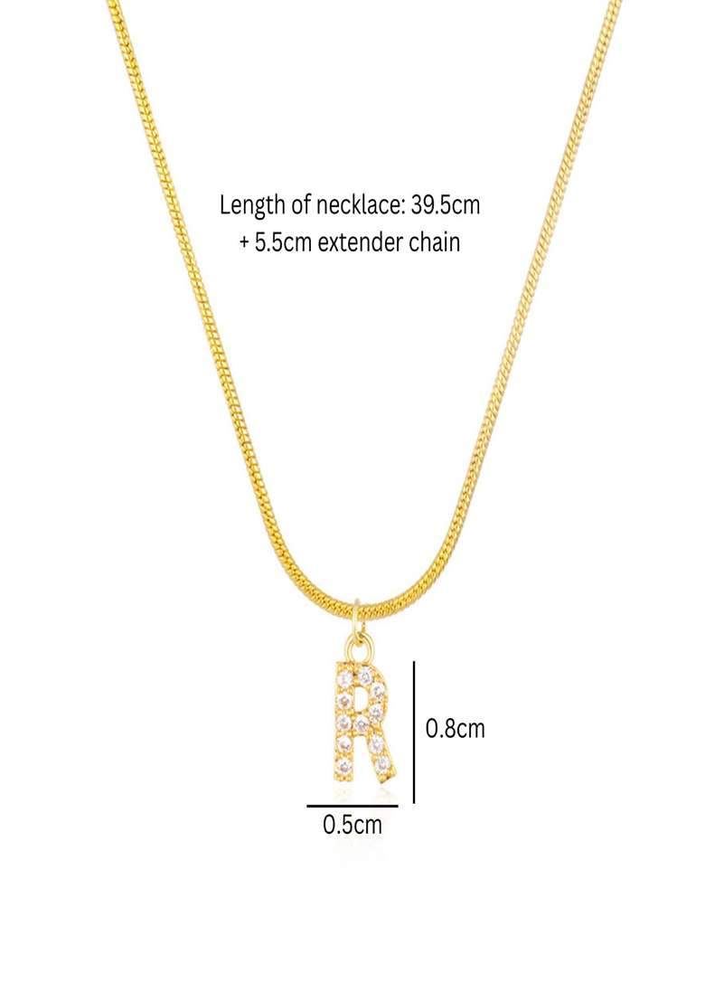 18K Gold Plated Anti Tarnish Zircon Initial Letter R Pendant Necklace - Indya