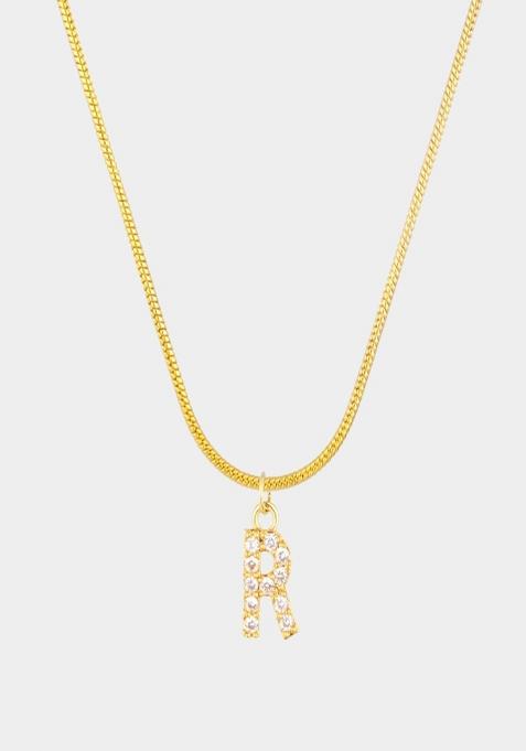 18K Gold Plated Anti Tarnish Zircon Initial Letter R Pendant Necklace