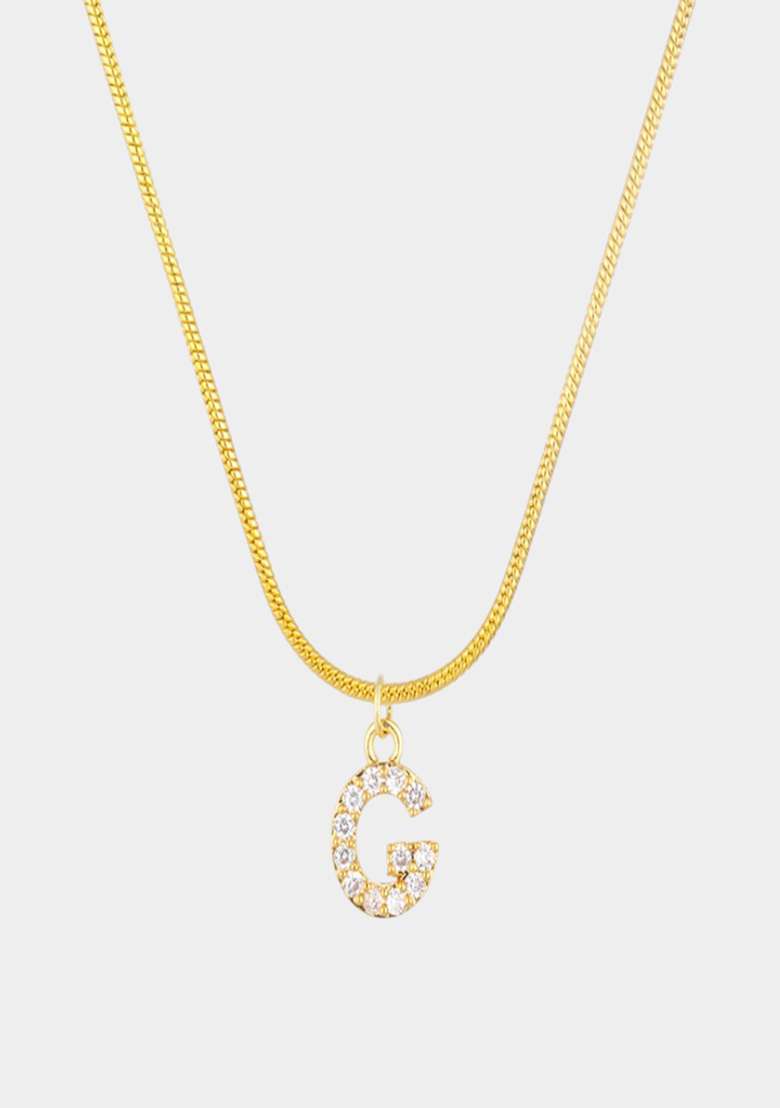 18K Gold Plated Anti Tarnish Zircon Initial Letter G Pendant Necklace - Indya