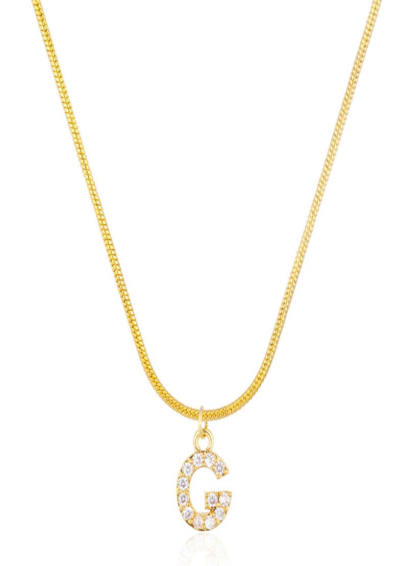 18K Gold Plated Anti Tarnish Zircon Initial Letter G Pendant Necklace - Indya