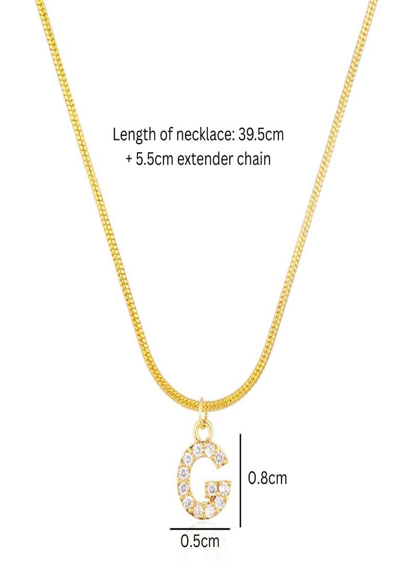 18K Gold Plated Anti Tarnish Zircon Initial Letter G Pendant Necklace - Indya