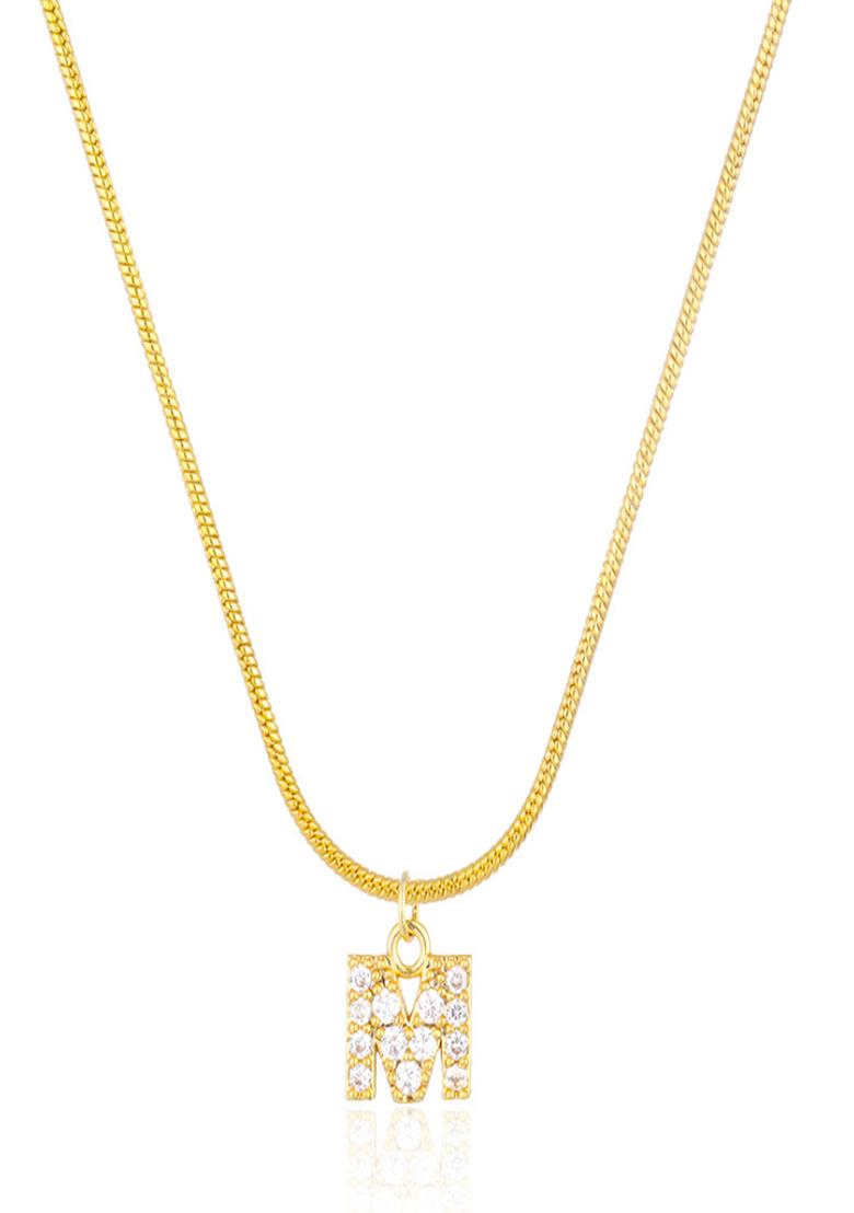 18K Gold Plated Anti Tarnish Zircon Initial Letter M Pendant Necklace - Indya