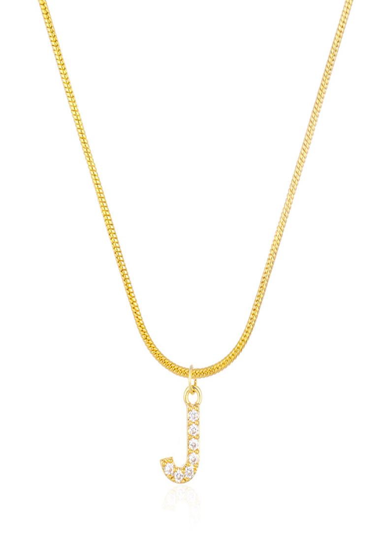 18K Gold Plated Anti Tarnish Zircon Initial Letter J Pendant Necklace - Indya