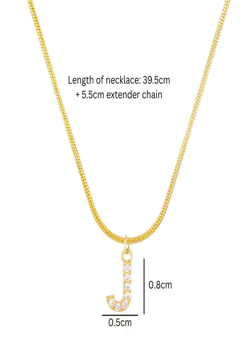 18K Gold Plated Anti Tarnish Zircon Initial Letter J Pendant Necklace - Indya