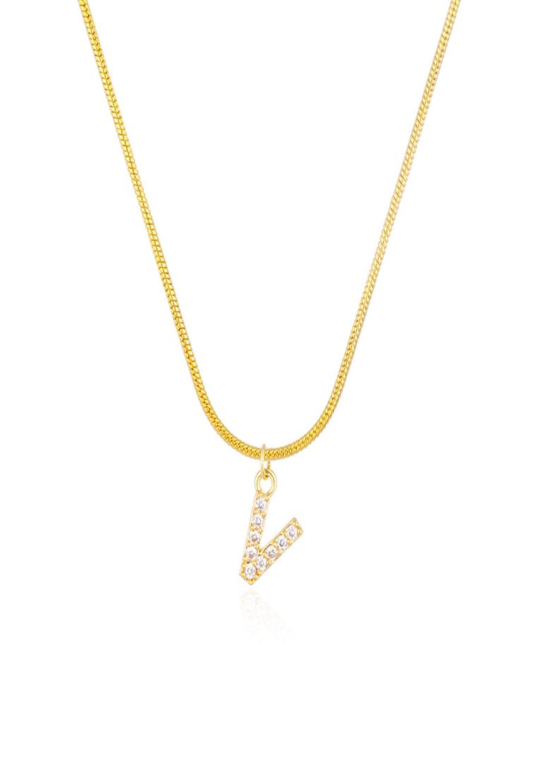 18K Gold Plated Anti Tarnish Zircon Initial Letter V Pendant Necklace - Indya
