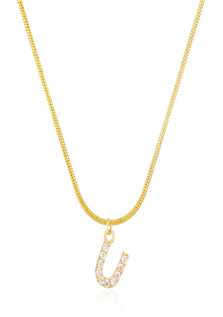 18K Gold Plated Anti Tarnish Zircon Initial Letter U Pendant Necklace - Indya