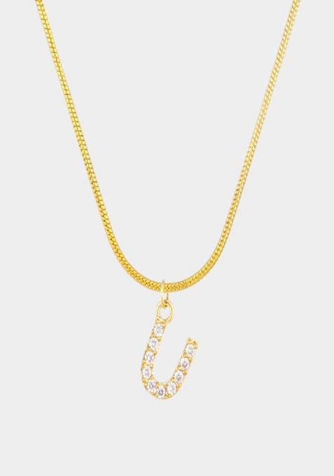 18K Gold Plated Anti Tarnish Zircon Initial Letter U Pendant Necklace