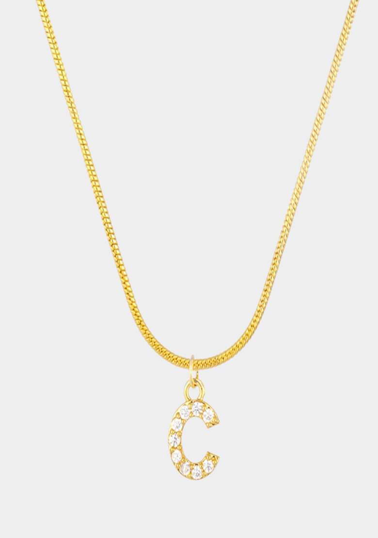 18K Gold Plated Anti Tarnish Zircon Initial Letter C Pendant Necklace - Indya