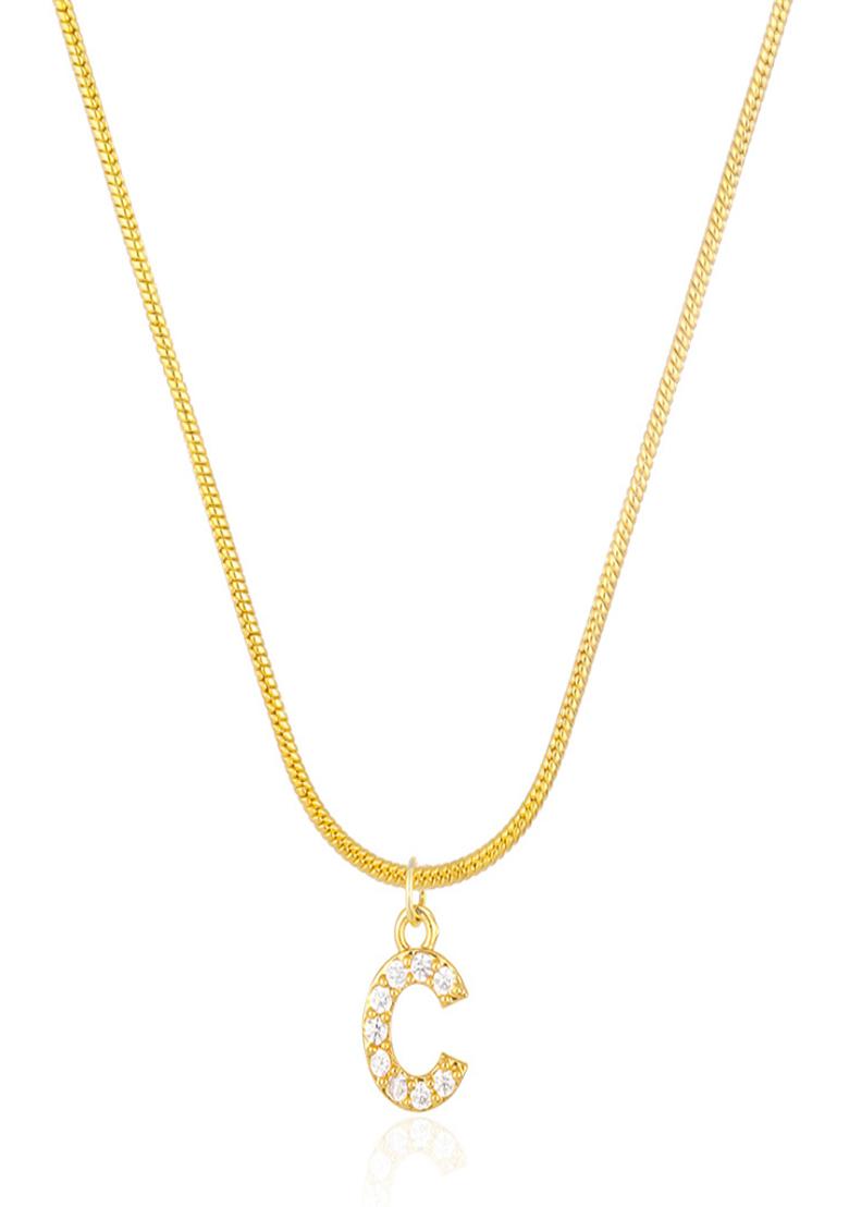 18K Gold Plated Anti Tarnish Zircon Initial Letter C Pendant Necklace - Indya