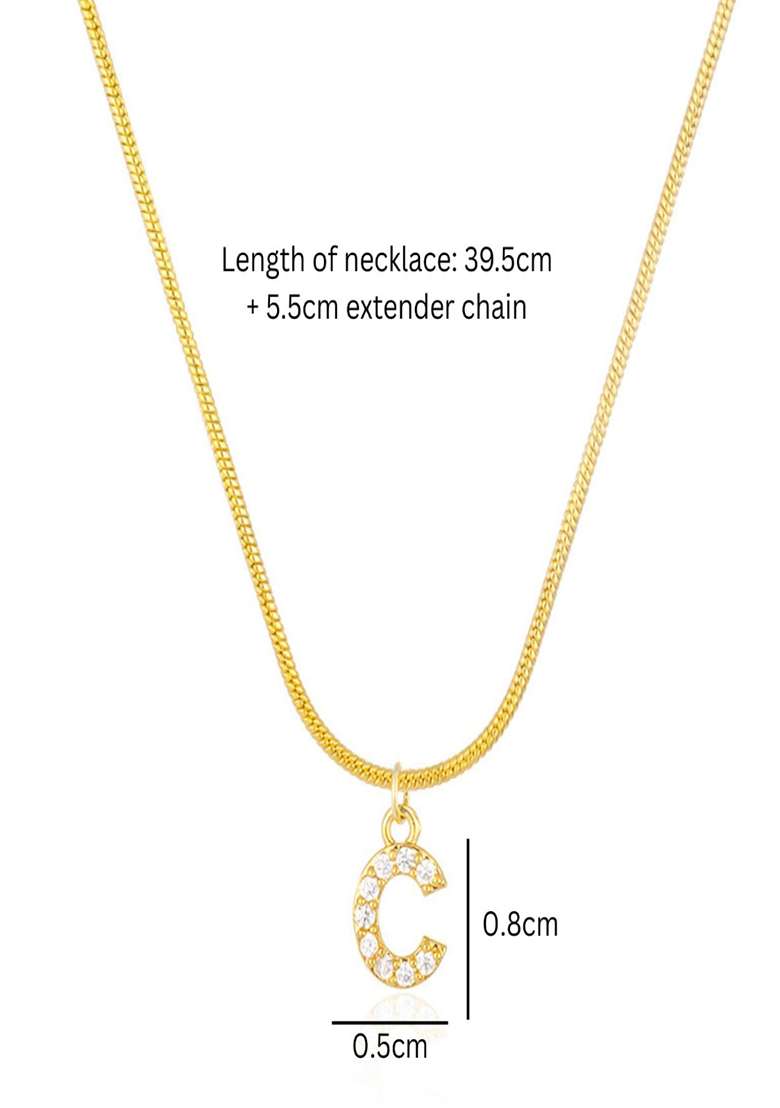 18K Gold Plated Anti Tarnish Zircon Initial Letter C Pendant Necklace - Indya
