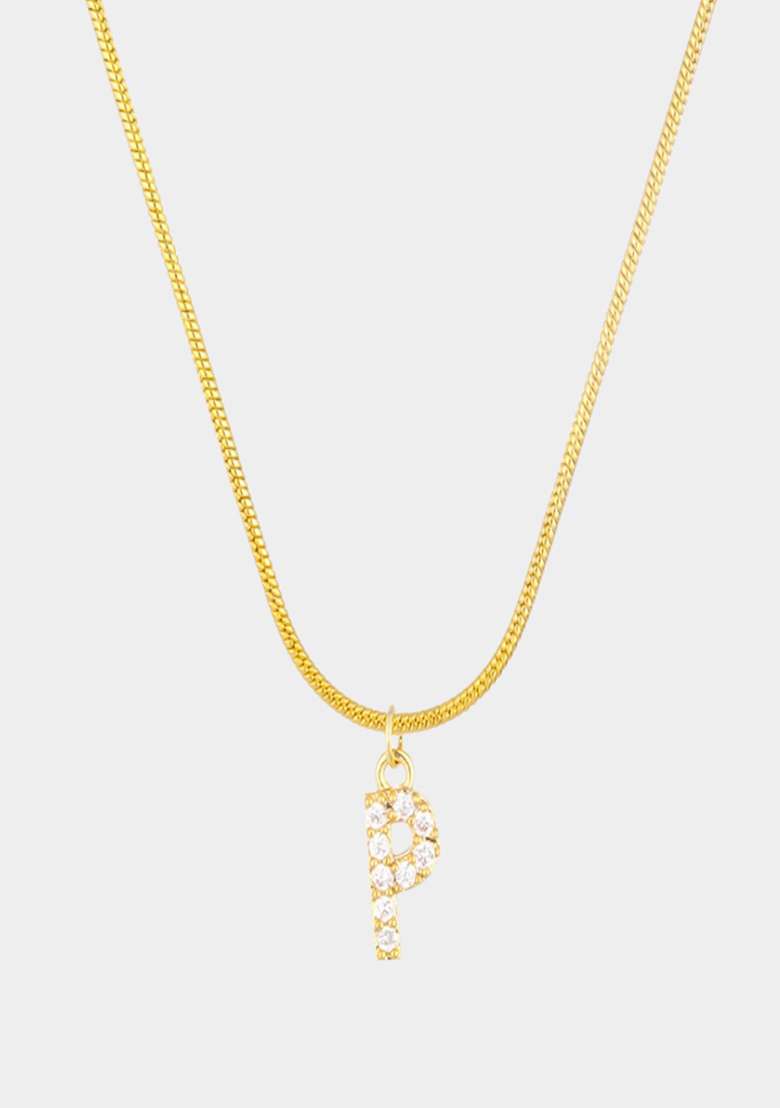 18K Gold Plated Anti Tarnish Zircon Initial Letter P Pendant Necklace - Indya