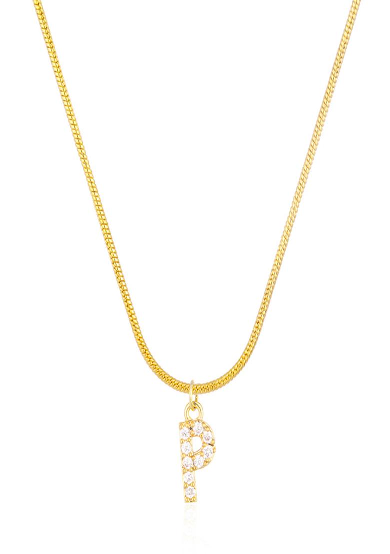 18K Gold Plated Anti Tarnish Zircon Initial Letter P Pendant Necklace - Indya
