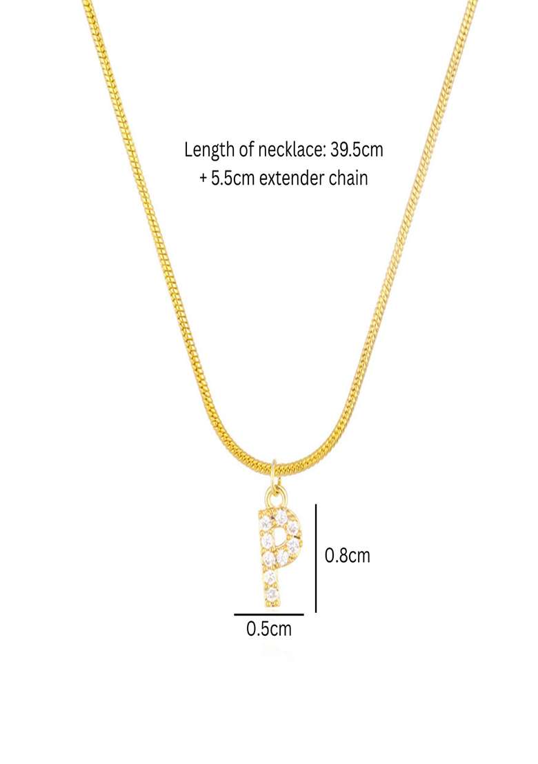 18K Gold Plated Anti Tarnish Zircon Initial Letter P Pendant Necklace - Indya