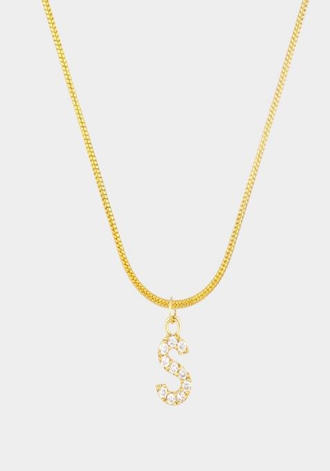 18K Gold Plated Anti Tarnish Zircon Initial Letter S Pendant Necklace