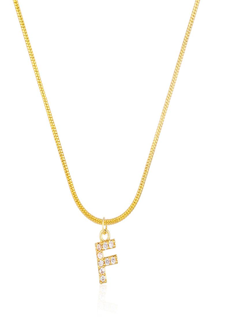 18K Gold Plated Anti Tarnish Zircon Initial Letter F Pendant Necklace - Indya