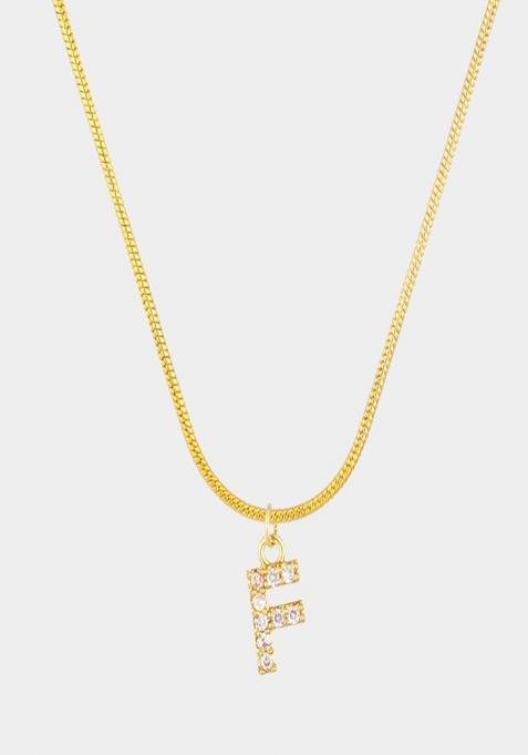18K Gold Plated Anti Tarnish Zircon Initial Letter F Pendant Necklace