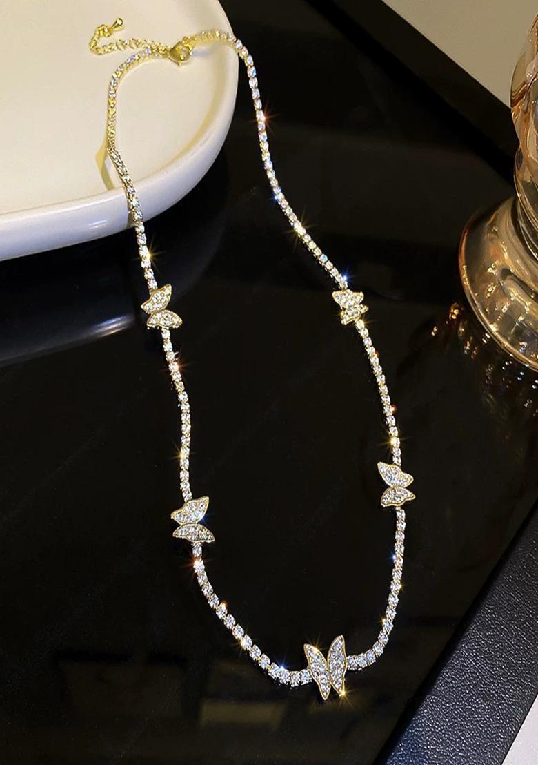18K Gold Plated Anti Tarnish Zircon Butterfly Necklace - Indya