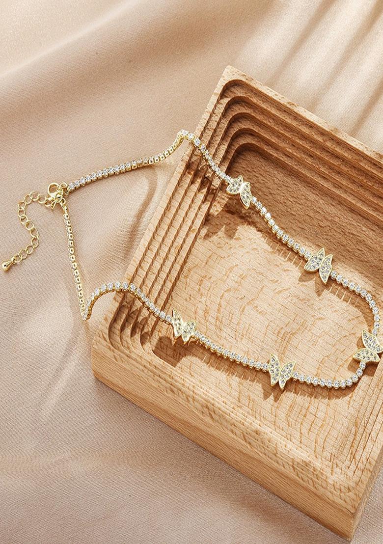 18K Gold Plated Anti Tarnish Zircon Butterfly Necklace - Indya